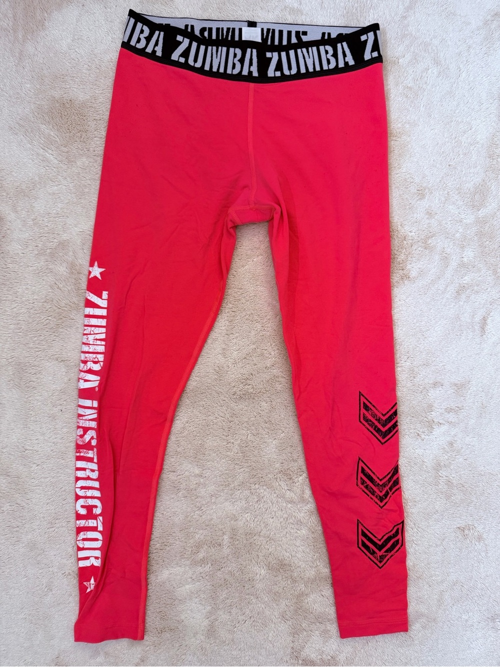 Zumba Fitness Red Leggings with Black Logo Waistband